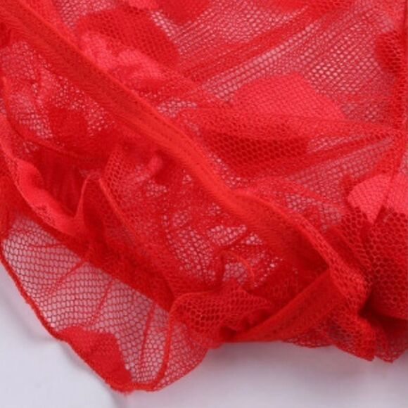 NWT Red Lingerie Intimate Lace Mesh Tube Top Sexy Hearts Love Night Ruffle - Picture 5 of 7